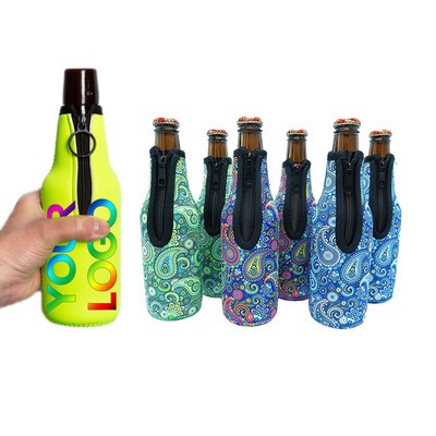 11oz Custom Full Color Zip Up Beer Bottle Sleeve Insulators Neoprene Cooler